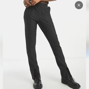 New Noisy May Pinstriped Pants With Slit Hem
